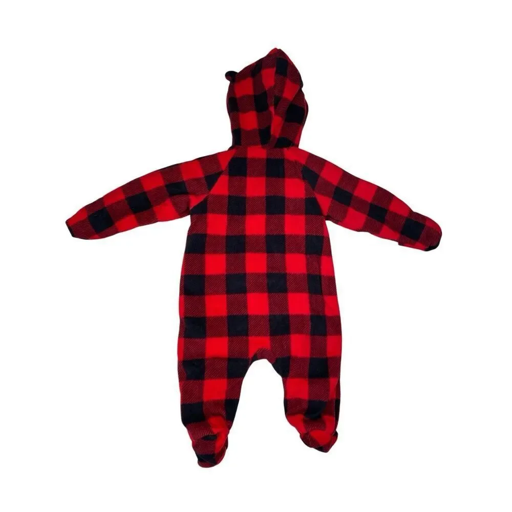 Faded Glory Baby Buffalo Plaid Hooded Pram Bunting Sleeper Red Black 3-6M Cozy